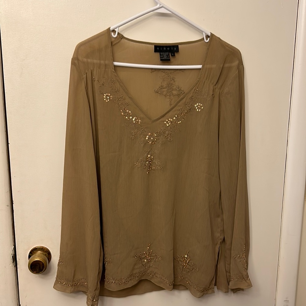 Ninety Women’s Shirt Olive green/Tanish Size Large